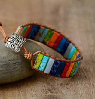 Bracelet assorti couple "7 Chakras" - bouton carré