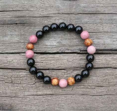 Bracelet perles Onyx Noir - Rhodochrosite 