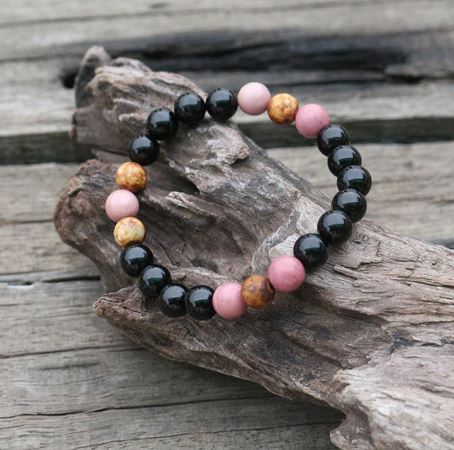 Bracelet perles Onyx Noir - Rhodochrosite 