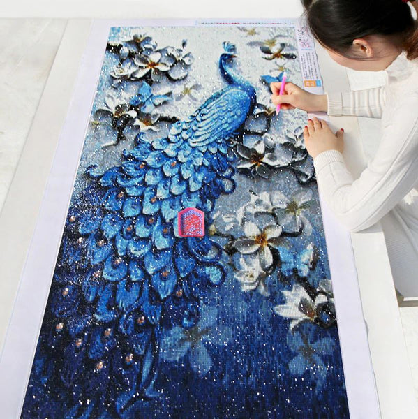 Kit Broderie Diamant "Paon Royal Bleu" 