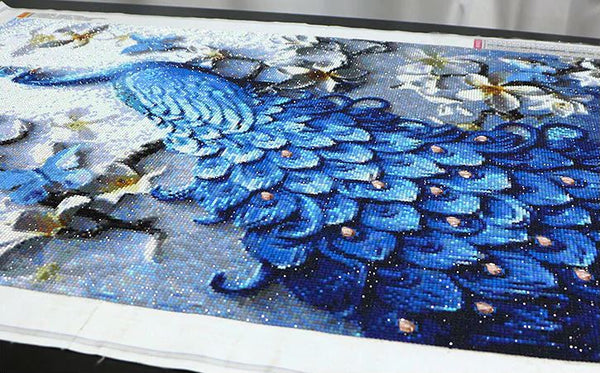 Rendu Kit Broderie Diamant "Paon Royal Bleu" - PREMIUM