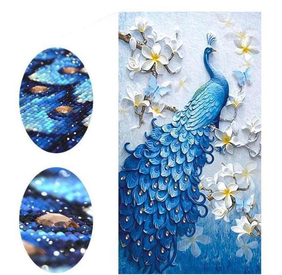 Kit Broderie Diamant "Paon Royal Bleu" - PREMIUM - strass ronds