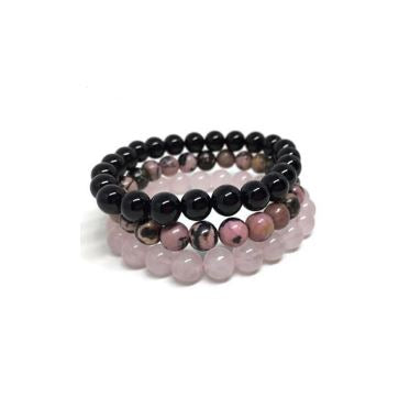 Lot de 3 bracelets en Quartz Rose - Rhodonite - Onyx Noir - vue3