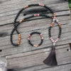 Mala 108 perles Onyx Noir - Rhodochrosite + Bracelet assorti