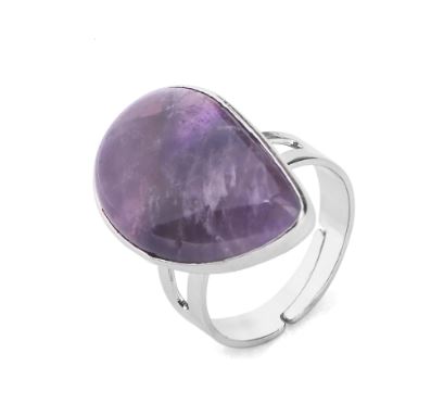 Bague Pierre Semi Précieuse "Goutte d'Eau" ajustable en Améthyste