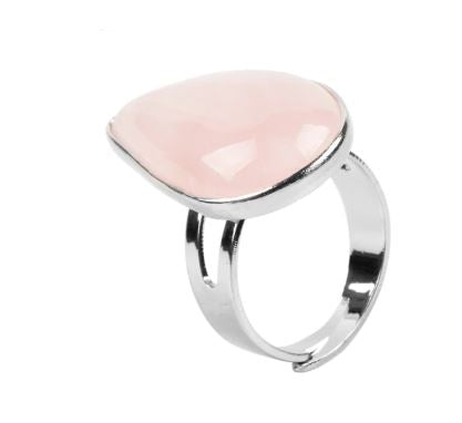 Bague Pierre Semi Précieuse "Goutte d'Eau" ajustable en Quartz Rose