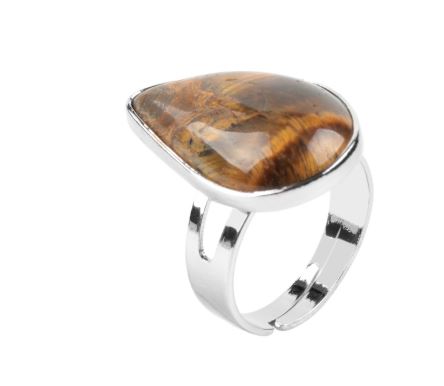 Bague Pierre Semi Précieuse "Goutte d'Eau" ajustable en Oeil de Tigre