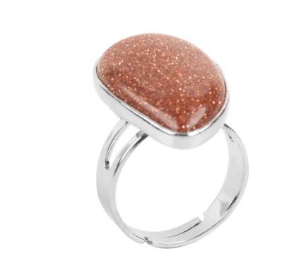 Bague Pierre Semi Précieuse "Goutte d'Eau" ajustable en Sable marron