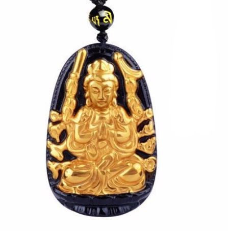 Collier & amulette Protection de Bouddha en obsidienne noire - 8