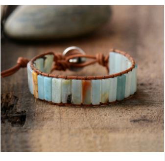 Bracelet "Arbre de Vie" en Amazonite - cuir clair