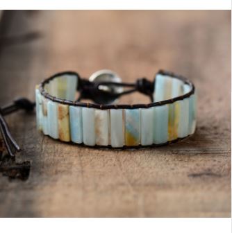 Bracelet "Arbre de Vie" en Amazonite -cuir foncé