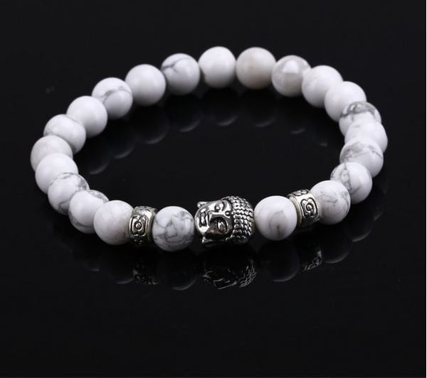 bracelet bouddha pierres naturelles en howlite blanche