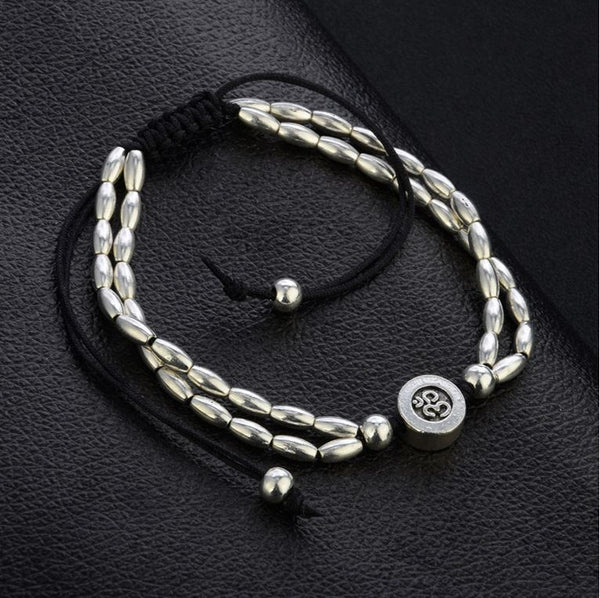bracelet cheville femme zen - modèle ohm argenté