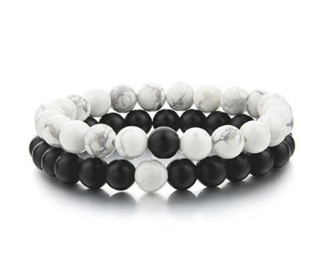 bracelets distance yin et yang en howlite blanche et agate noire