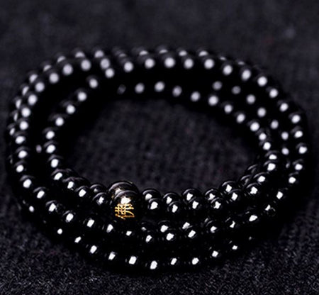 Bracelet ou collier Mâlâ Tibétain en Bois de Santal couleur Noire