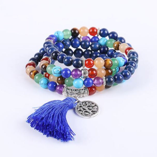 Bracelet ou collier Mâlâ 7 Chakras "Arbre de Vie" en Lapis Lazuli