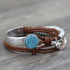 Bracelet Wrap Bohème - coloris marron -bouton turquoise