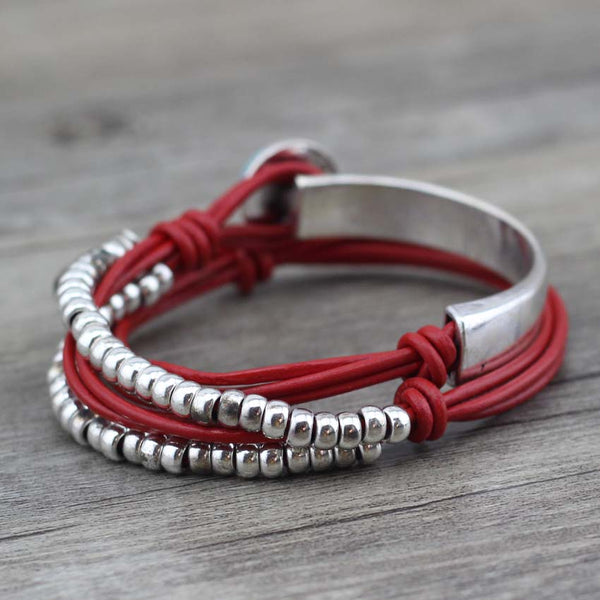 Bracelet Wrap Bohème - coloris rouge