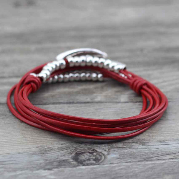 Bracelet Wrap Vintage en Cuir "Perfect Style" - coloris rouge2