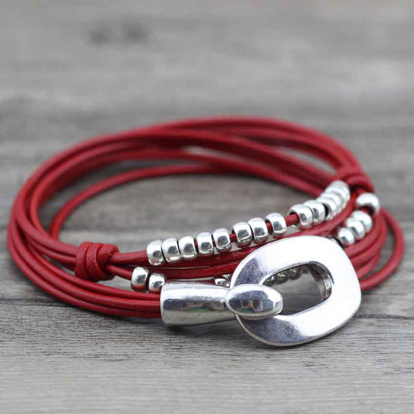 Bracelet Wrap Vintage en Cuir "Perfect Style" - coloris rouge