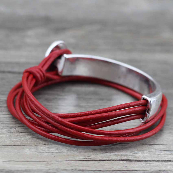 Bracelet Wrap en Cuir "Style Unique" - coloris rouge 