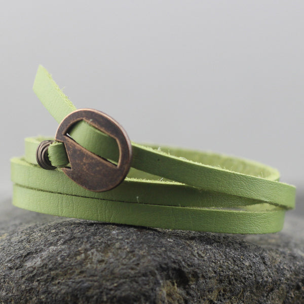 Bracelet Wrap Vintage en Cuir - coloris vert