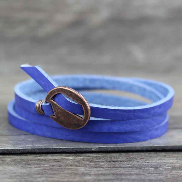 Bracelet Wrap Vintage en Cuir - coloris bleu