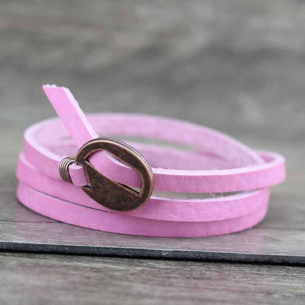 Bracelet Wrap Vintage en Cuir - coloris rose clair