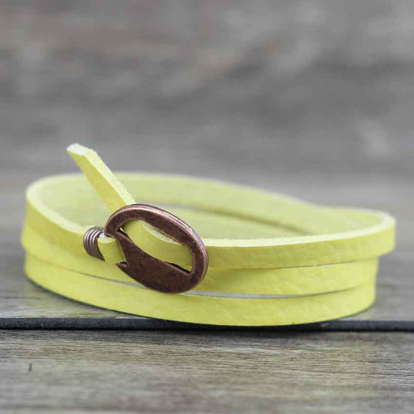 Bracelet Wrap Vintage en Cuir - coloris jaune