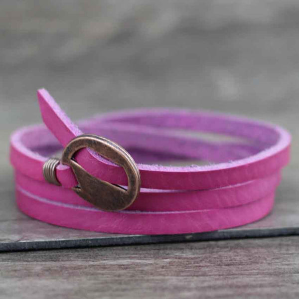 Bracelet Wrap Vintage en Cuir - coloris rose