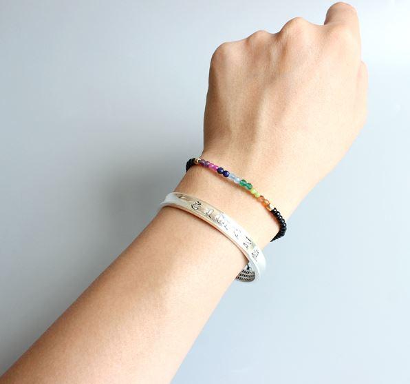 Bracelet 7 Chakras en Cristal de Roche et Agate Noire 6