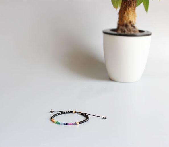 Bracelet 7 Chakras en Cristal de Roche et Agate Noire 4