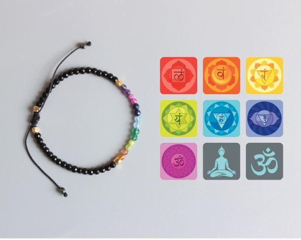 Bracelet 7 Chakras en Cristal de Roche et Agate Noire 3