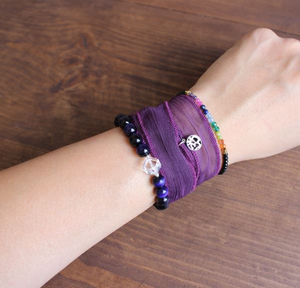 Bracelet 7 Chakras en Cristal de Roche et Agate Noire 9