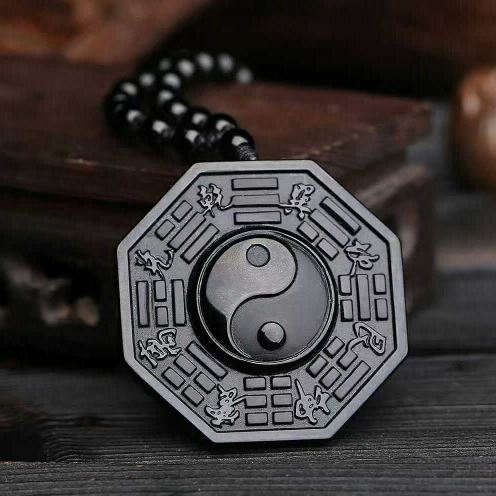 Collier et pendentif "Yin & Yang" en Obsidienne Noire