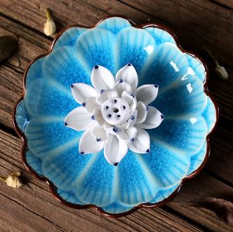 Porte encens " Fleur de Lotus" - coloris bleu ciel