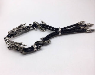 Bracelet Tressé en Cuir avec Dragons