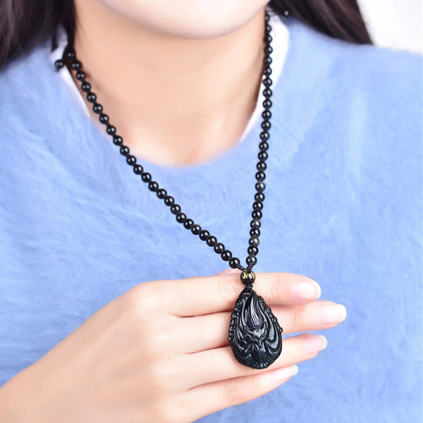 Amulette "Renard" en pierre d'Obsidienne