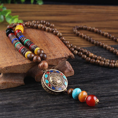 Collier Mâlâ du Népal en Bois et Pierres naturelles - 12 modèles disponibles