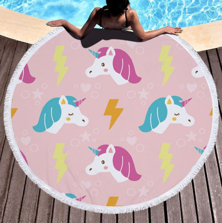 serviette de plage ronde licorne rose et bleue